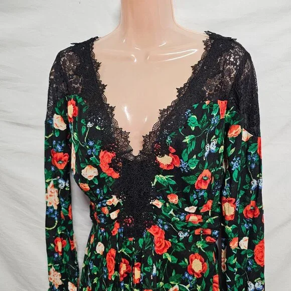 By Anthropologie Lacy V-Neck Mini Dress Women Size 4 Black - Picture 9 of 14